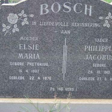 BOSCH Philippus Jacobus 1913-1972 &amp; Elsie Maria PRETORIUS 1907-1976