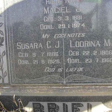 BRIEL Magiel J. 1881-1974 &amp; Susara C.J. 1886-1926 &amp; Lodrina M. 1906-1960