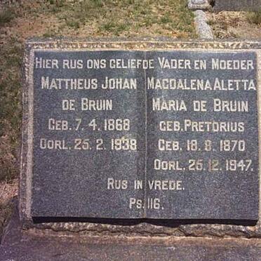 BRUIN Mattheus Johan, de 1868-1938 &amp; Maria PRETORIUS 1870-1947