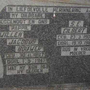 BOUWER Willem Jacobus 1897-1947 &amp; S.G. GILBERT 1904-1989