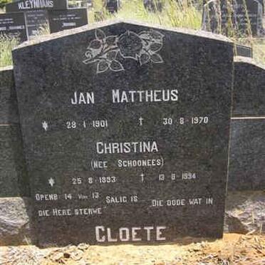 CLOETE Jan Mattheus 1901-1970 &amp; Christina SCHOONEES 1893-1994