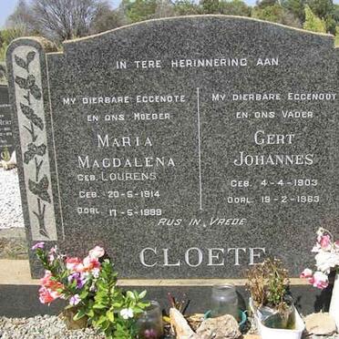 CLOETE Gert Johannes 1903-1963 &amp; Maria Magdalena LOURENS 1914-1999