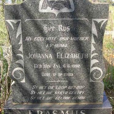 ERASMUS Johanna Elizabeth nee VAN ZYL 1892-1960
