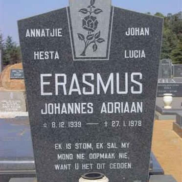 ERASMUS Johannes Adriaan 1939-1978