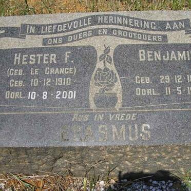 ERASMUS Benjamin 1897-1964 &amp; Hester F. LE GRANGE 1910-2001