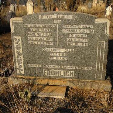 FRÖLICH Carl Wilhelm 1868-1949 &amp; Johanna Gerdina VAN WYK 1869-1959 :: FRÖLICH Constance Iqalia 1894-1977