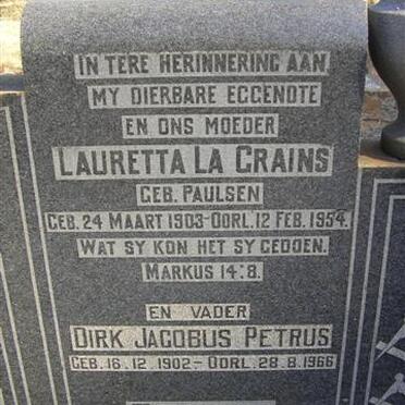 FOURIE Dirk Jacobus Petrus 1902-1966 &amp; Lauretta La Grains PAULSEN 1904-1954