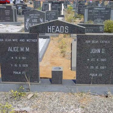 HEADS John D. 1905-1987 &amp; Alice M.M. 1911-1979