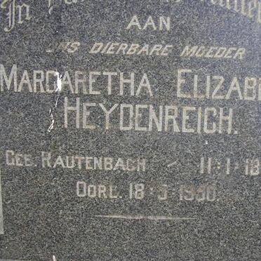 HEYDENREICH Margaretha Elizabeth néé RAUTENBACH 1858-1950