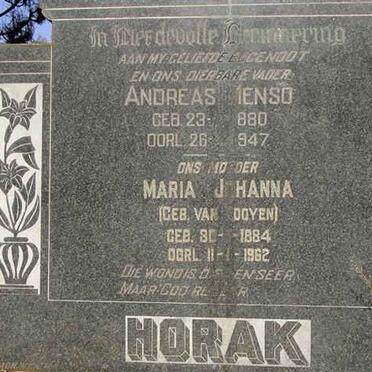 HORAK Andreas Menso 1880-1947 &amp; Maria Johanna VAN ROOYEN 1884-1962