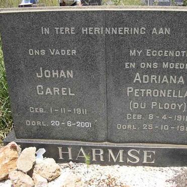 HARMSE Johan Carel 1911-2001 &amp; Adriana Petronella DU PLOOY 1911-1969