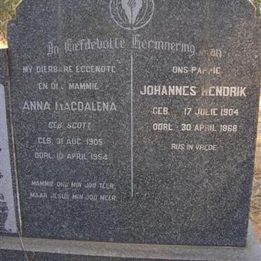 JORDAAN Johannes Hendrik 1904-1968 &amp; Anna Magdalena SCOTT 1905-1954