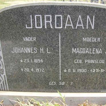 JORDAAN Johannes H.L. 1894-1972 &amp; Magdalena J. PRINSLOO 1900-1986
