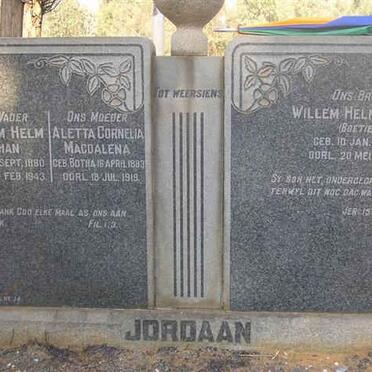 JORDAAN Willem Helm Johan 1880-1943 &amp; Aletta Cornelia Magdalena BOTHA 1883-1919