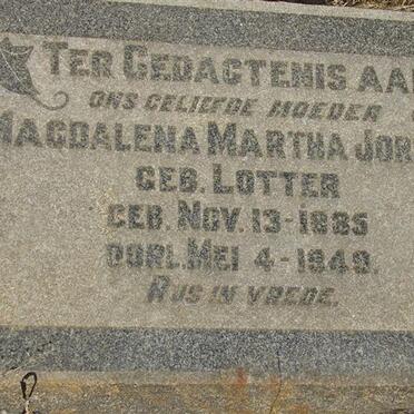 JORDAAN Magdalena Martha néé LOTTER 1885-1949