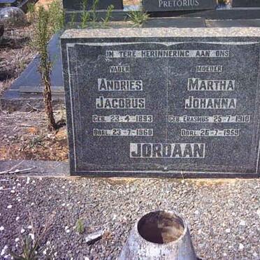JORDAAN Andries Jacobus 1893-1960 &amp; Martha Johanna ERASMUS 1910-1959