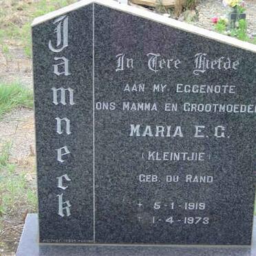 JAMNECK Maria E.G. nee du RAND 1919-1973