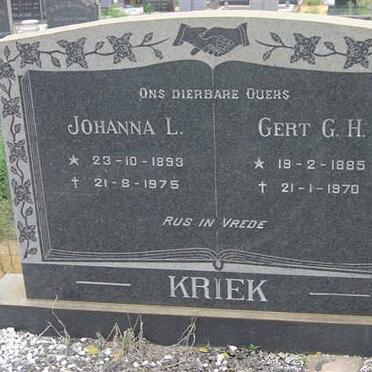 KRIEK Gert G.H. 1885-1970 &amp; Johanna L. 1893-1975