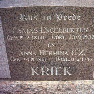 KRIEK Esaias Engelbertus 1860-1937 &amp; Anna Hermina C.Z. 1861-1946