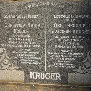 KRUGER Gert Hendrik Jacobus 1874-1957 &amp; Christina Maria KRUGER 1882-1947