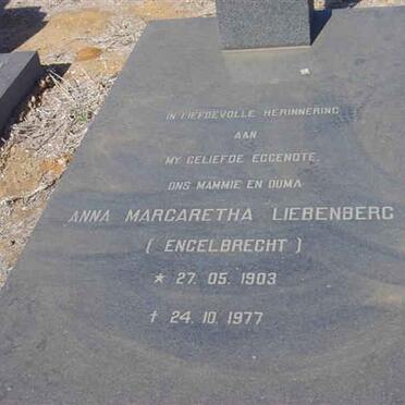 LIEBENBERG Anna Margaretha nee ENGELBREGHT 1903-1977