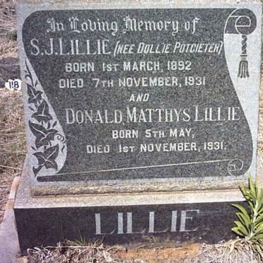 LILLIE Donald Matthys -1931 &amp; S.J. POTGIETER 1892-1931