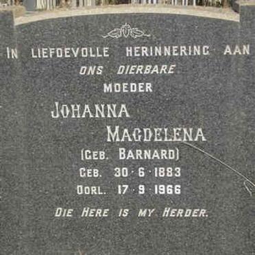 LUBBE Johanna Magdalena nee BARNARD 1883-1966