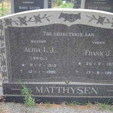 MATTHYSEN Frank J. 1910-1997 &amp; Alida L.J. BRIEL 1913-1990