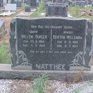 MATTHEE Willem Burger 1884-1957 &amp; Bertha Willemina 1885-1954
