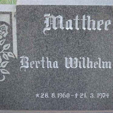 MATTHEE Bertha Wilhelmina 1960-1974