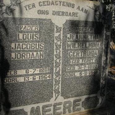 MEERE Louis Jacobus Jordaan 1881-1964 &amp; Jeannetha Wilhelmina Gertruida TERRY 1892-1948