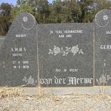 MERWE Gerhardus, van der 1906-1975 &amp; A.M.H.S. 1905-1979