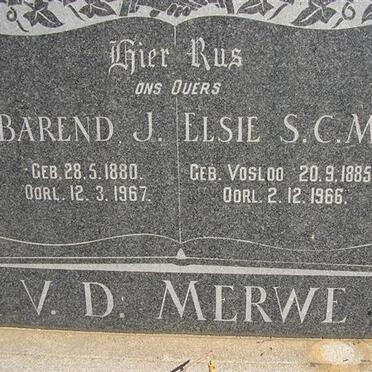 MERWE Barend J., v.d. 1880-1967 &amp; Elsie S.C.M. VOSLOO 1885-1966