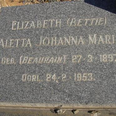 MEINTJIES Elizabeth Aletta Johanna Maria néé BEAURAIN 1897-1953