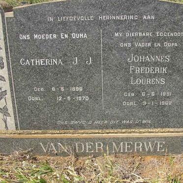 MERWE Johannes Frederik Lourens, van der 1891-1962 &amp; Catharina J.J.1896-1970