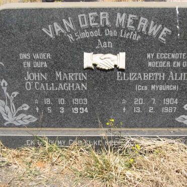 MERWE John Martin O'Callaghan 1903-1994 &amp; Elizabeth Alida MYBURGH 1904-1987