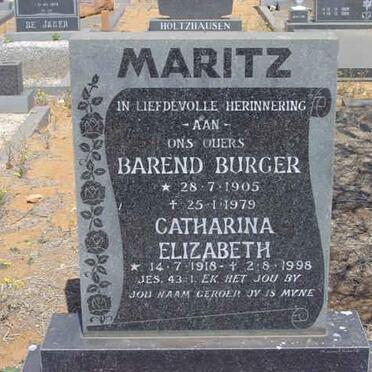MARITZ Barend Burger 1905-1979 &amp; Catharina Elizabeth 1918-1998