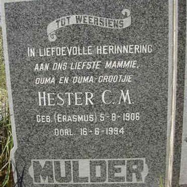 MULDER Hester C.M. nee ERASMUS 1906-1994