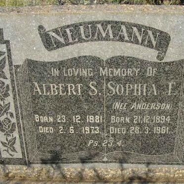 NEUMANN Albert S.1881-1973 &amp; Sophia F. ANDERSON 1894-1961