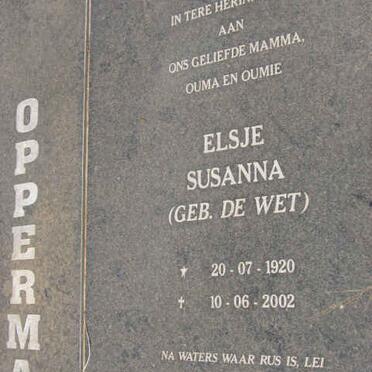 OPPERMAN Elsje Susanna nee DE WET 1920-2002