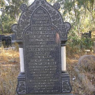 PAPENFUS David Joseph Wilcocks 1850-1944 &amp; Maria Elizabeth DE WAAL 1853-1944