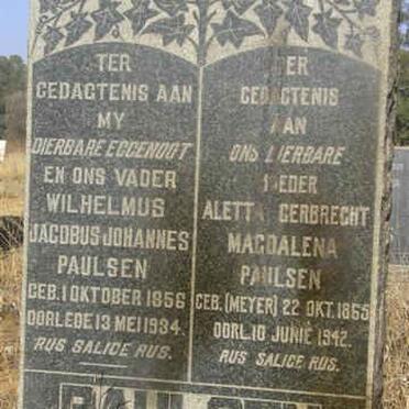 PAULSEN Wilhelmus Jacobus Johannes 1856-1934 &amp; Aletta Gerbrecht Magdalena MEYER 1865-1942