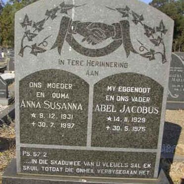 PIENAAR Abel Jacobus 1929-1975 &amp; Anna Susanna 1931-1997