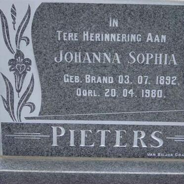 PIETERS Johanna Sophia nee BRAND 1892-1980