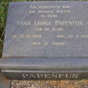 PAPENFUS Anna Leona nee DE KLERK 1894-1978