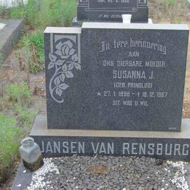 RENSBURG Susanna J., Janse van nee PRINSLOO 1896-1967