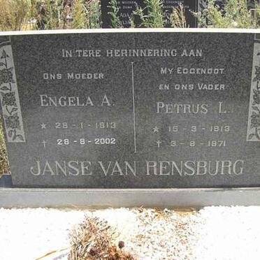 RENSBURG Petrus L., Janse van 1913-1971 &amp; Engela A. 1913-2002