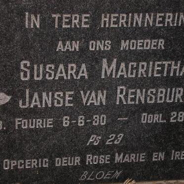 RENSBURG Susara Magrietha, Janse van néé FOURIE 1930-1969