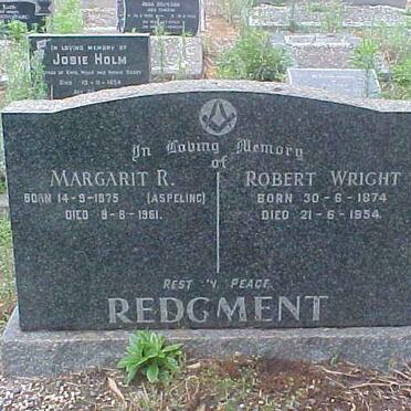 REDGEMENT Robert Wright 1874-1954 &amp; Margarit R. ASPELING 1875-1961