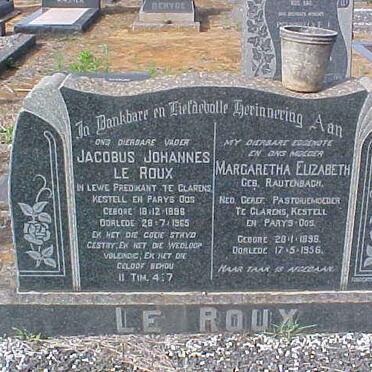 ROUX Jacobus Johannes, le 1896-1965 &amp; Margaretha Elizabeth RAUTENBACH 1898-1956